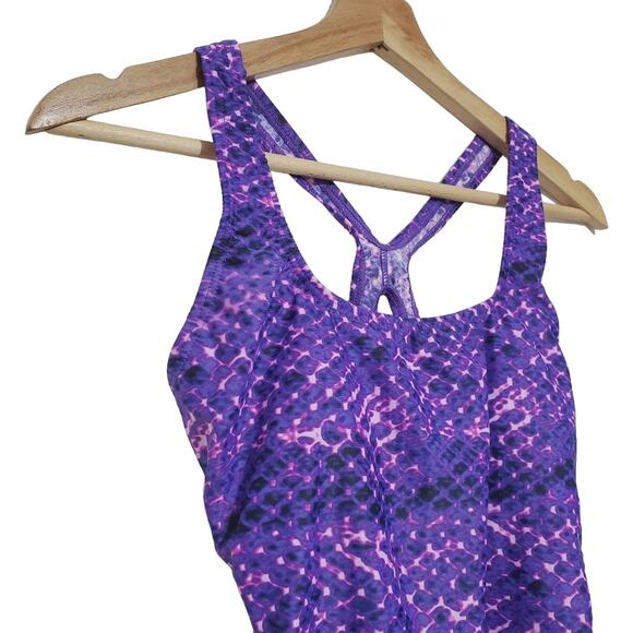 Speedo | Ultraback Criss-Cross Strap Purple Snakeskin Pattern One Piece Swimsuit - Picture 4 of 10